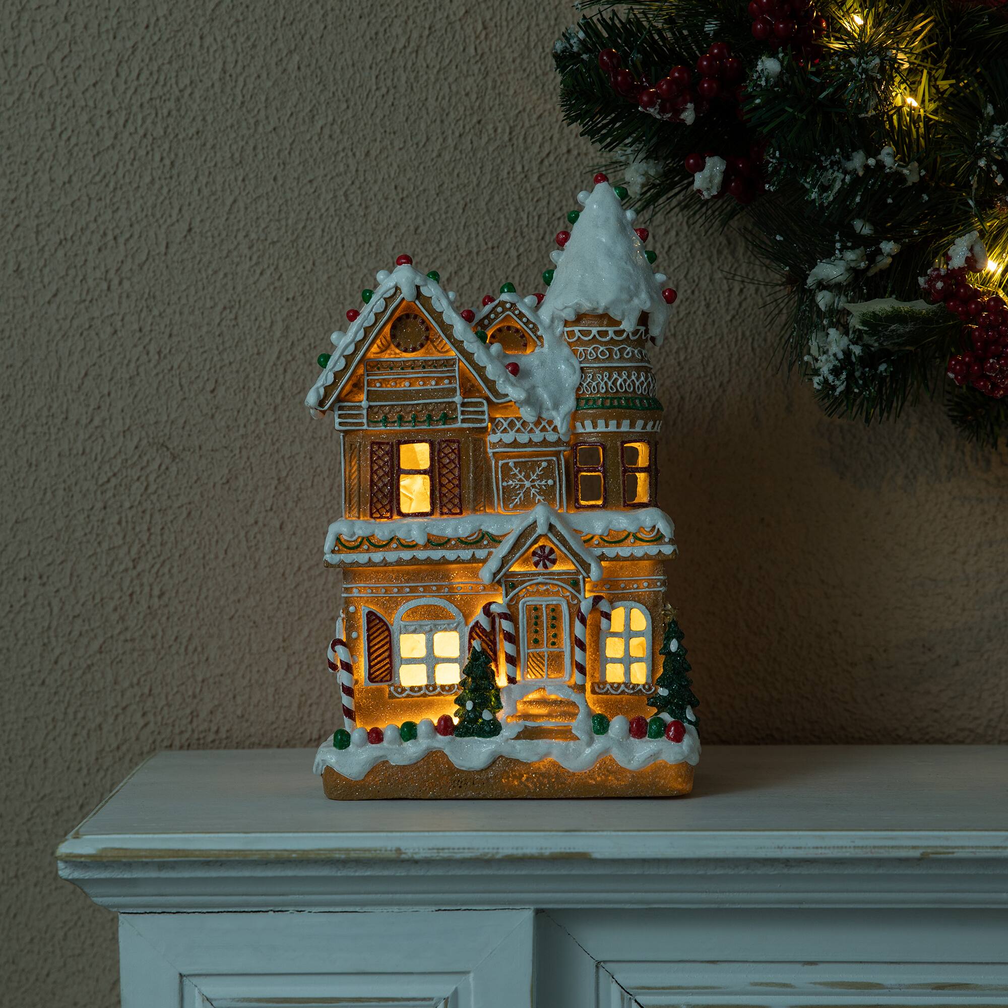 Glitzhome® 12" Light-Up Gingerbread House Table Décor